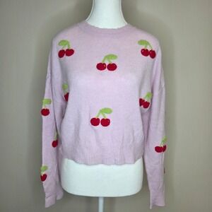 BB Dakota Steve Madden Pink Cherry Embroidered Knit Sweater Womens S